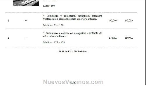 Mosquiteras presupuesto