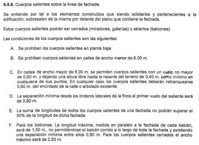 6.6.8. Cuerpos Salientes sobre la Línea de Fachada